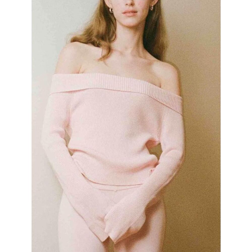 My Mum Made It Pink Off Shoulder Knit Top S/m